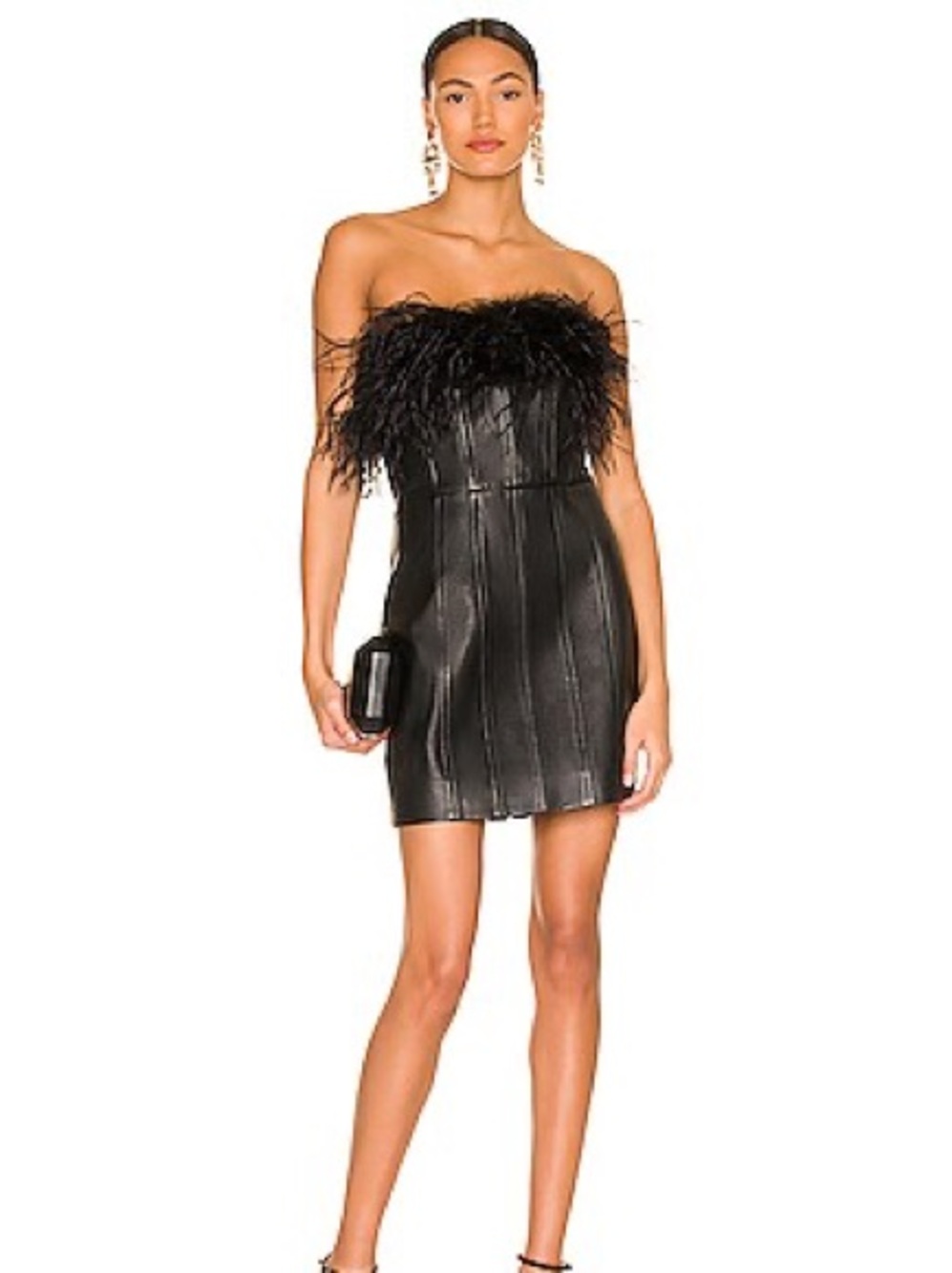 Lamarque Jacinda Dress Black Strapless Feather-Trim Mini Dress